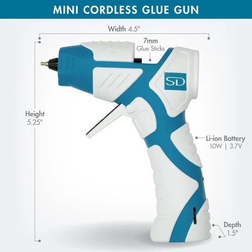 Vista 5 de Mini pistola de pegamento caliente inalámbrica Boquilla de precisión antigoteo con luz de guía LED USB-C recargable azul/blanco