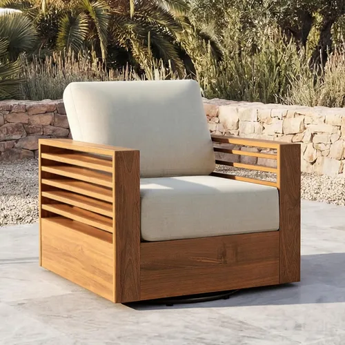 Vista 8 de CHITA Juego de 3 piezas de acacia para patio, silla giratoria para muebles