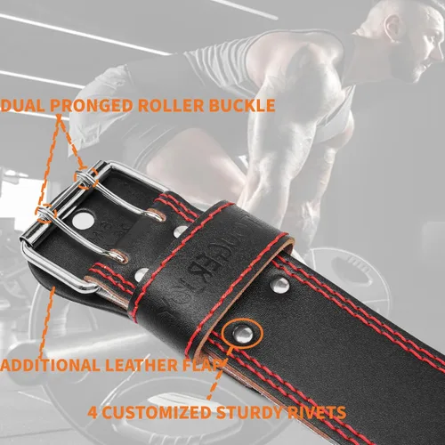 Vista 8 de Genuine Leather Weight Lifting Belt for Men Double Prong Power Belt Heavy Duty - Strong, Stabilizing Back Support for Deadlifts, Squats Powerlifting
