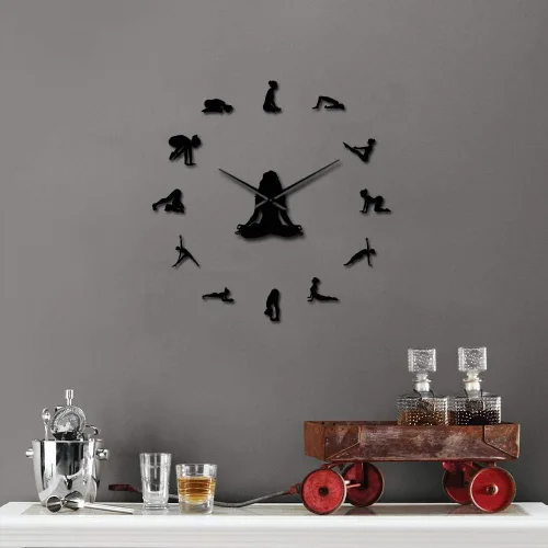 Vista 3 de The Geeky Days Yoga Poses DIY Reloj de pared gigante Encuentra tu equilibrio Arte de pared de meditación Decoración del hogar Reloj de pared grande