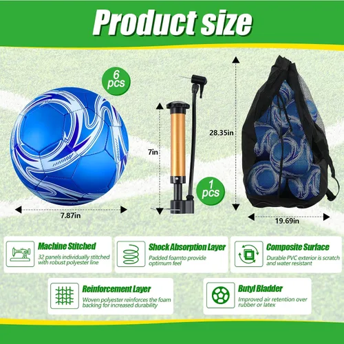 Vista 2 de Realspring Balones de fútbol desinflados a granel con bolsa de inflador, operación de Navidad, tamaño oficial, fútbol para jóvenes, al aire libre