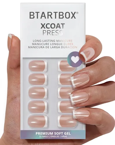 Vista 34 de BTArtbox - Uñas a presión, color crema de vainilla, cuadrado corto, melocotón degradado, 32 unidades 2+ Weeks Wear, Salon-Quality Natural Nails