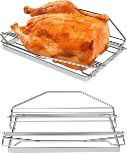 Vista 4 de Estante ajustable para asado de pavos para parrilla o ahumador, estante de asado de alambre para aves de corral, estante para hornear para pavo