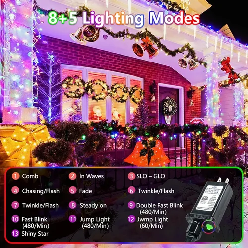 Vista 2 de Guirnalda de 240 luces LED multicolor de 88 pies para interiores y exteriores, luces conectables para árbol de Navidad, impermeables, 8 modos