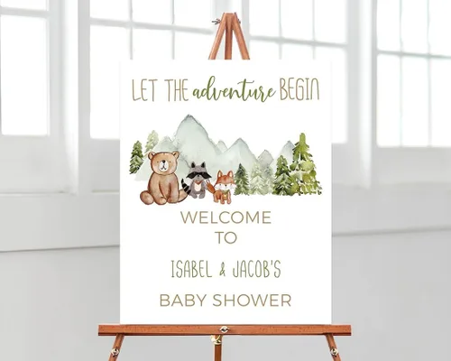 Vista 6 de Letrero de bienvenida con texto en inglés "Oh Boy Safari Animals Baby Show", cartel de bienvenida para baby shower, cartel de bienvenida para baby