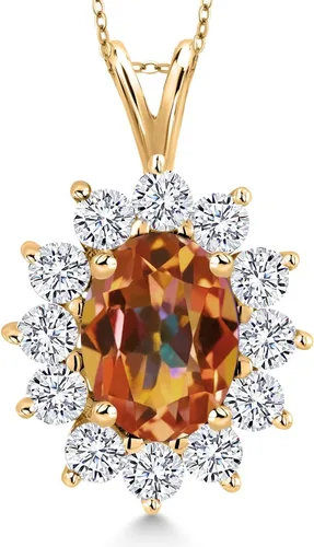 Vista 8 de Gem Stone King Collar con piedra natal ovalada de plata chapada en oro amarillo de 18 quilates, ovalado de 0.315 x 0.236 in, collares con colgante