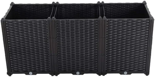 Vista 16 de BAOYOUNI - Juego de jardinera cuadrada para interiores o exteriores, maceta de plástico, caja de cultivo para verduras frescas, hierbas, flores