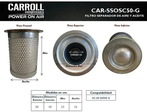 Vista 3 de SC-75, SC-100 Screw Compressor Oil Separator Filter.