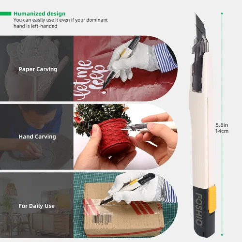 Vista 11 de FOSHIO Cuchillo de manualidades para arte, manualidades, fabricación de modelos, cuchillo utilitario retráctil con bloqueo automático con 10