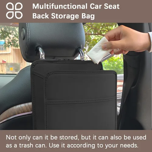 Vista 4 de Zpana Organizador de respaldo de asiento de automóvil, bolsa de almacenamiento de cuero multiusos para colgar reposacabezas del asiento trasero