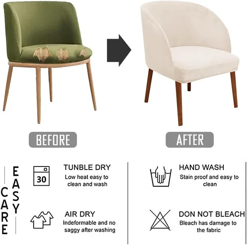 Vista 4 de Juego de 2 fundas de terciopelo elástico para sillas de comedor, con respaldo curvo moderno, protector de silla para sala de estar, dormitorio, Beige