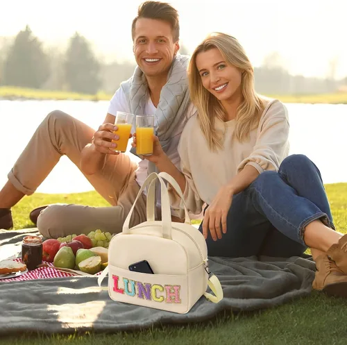 Vista 9 de Bolsa de almuerzo para mujer, lonchera aislada personalizada para adultos con correa ajustable para el hombro, reutilizable, congelable, lonchera