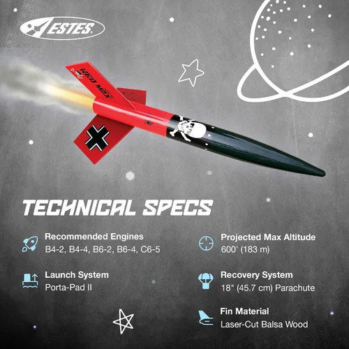 Vista 5 de Estes Rockets 0651 Der Red Max - Kit de cohete de nivel de habilidad 1 Marrón/a, 12 años en adelante con supervisión de adultos para menores de 12