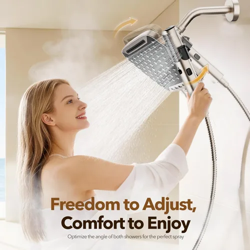Vista 5 de JDO High Pressure Rain Shower Head with Handheld Spray Brushed Nickel 7 Modes Dual Shower Head, 10-inch Rainfall Showerheads Combo, Detachable