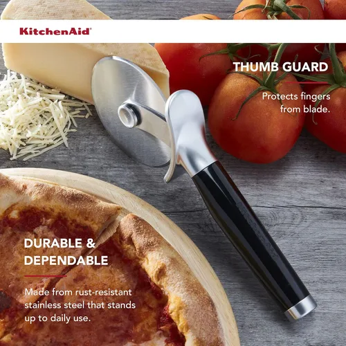 Vista 6 de American METALCRAFT, Inc. TP14 Sartén de Borde Ancho y Rueda de Pizza KitchenAid Clásica, 9 Pulgadas, Negro