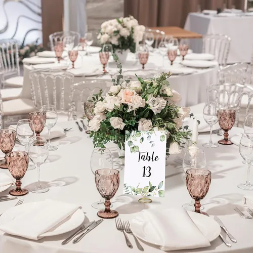 Vista 5 de Spakon 52 piezas de números de mesa de boda 1-25 y 1 tarjeta de cabeza con 26 soportes dorados de números de mesa de corazón para boda, cumpleaños