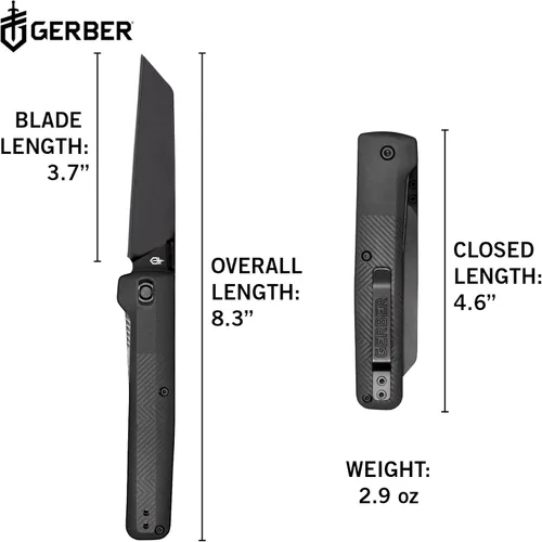 Vista 2 de Gerber Gear Pledge Pocket Knife with Pocket Clip - 3.7" Full Panel Plain Edge Blade Folding Knife - EDC Gear and Equipment Omni Gris