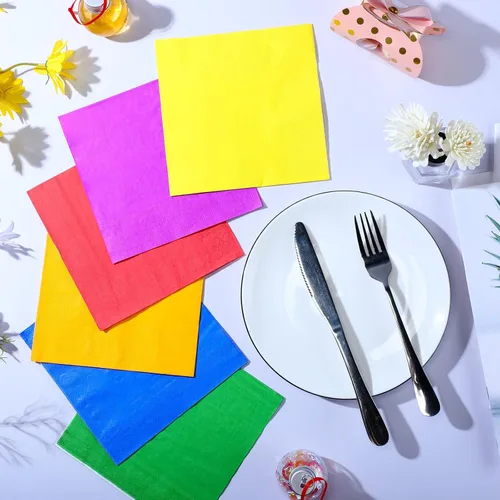 Vista 3 de Sherr 240 servilletas de almuerzo multicolor desechables arco iris, suministros para fiestas, papel neón pastel, servilletas de cóctel de 2 capas