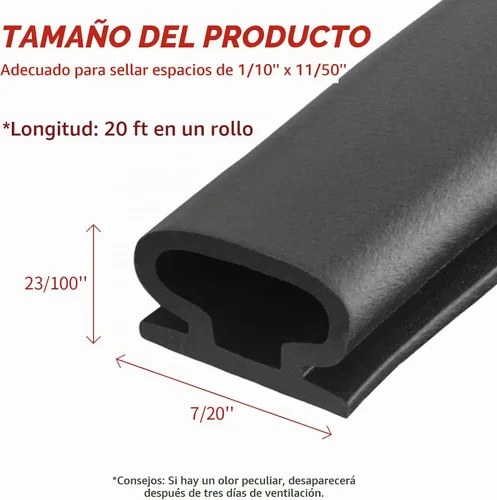 Vista 3 de Burlete de Goma para Intemperie de 20 Pies, Tira de Sellado para Puerta, Respaldo Autoadhesivo en Forma de D, Burlete para Puerta para Aislamiento