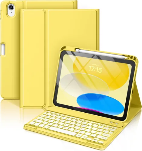 Vista 16 de Hamile Funda para iPad de 11ª y 10ª Generación con Teclado - Funda de Teclado Folio Inalámbrico Desmontable con Retroiluminación de 7