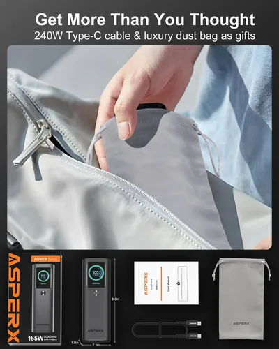Vista 9 de AsperX Banco del poder del ordenador portátil, 165W 20,000mAh retractable Gris