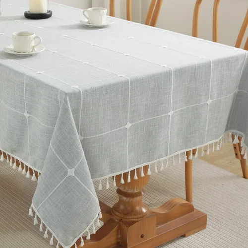 Vista 13 de JIALE - Manteles para mesas rectangulares, mantel de lino de algodón impermeable sin arrugas para mesas de comedor de granja, manteles de tela suave