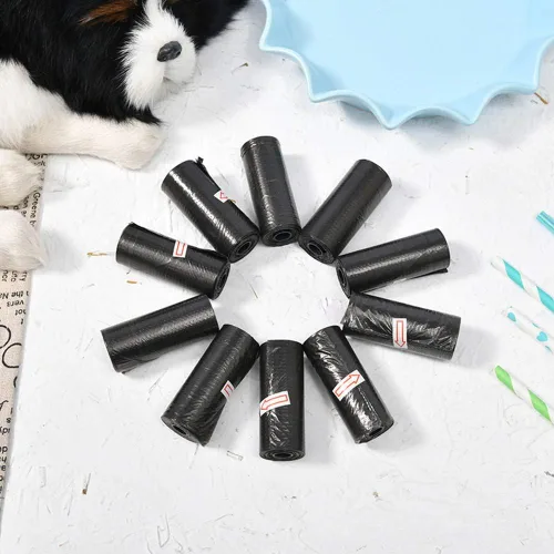 Vista 6 de Bolsas de excremento de perro al por mayor Bolsas desechables para residuos de mascotas con dispensador 120 bolsas 8 rollos+1 dispensador negro U08