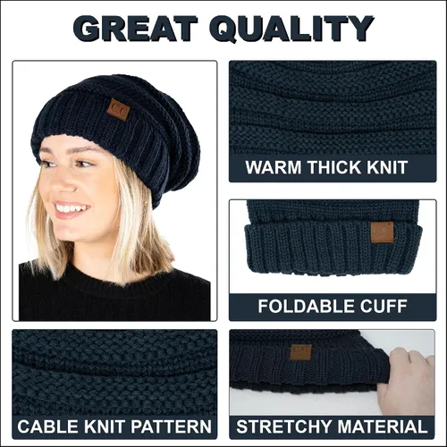 Vista 227 de Funky Junque Gorro de moda de punto trenzado de talla extragrande, grueso, abrigado, suave y holgado