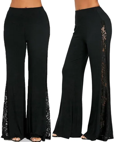 Vista 7 de Pantalones acampanados de yoga para mujer, pantalones elásticos de teñido anudado, cintura alta, talla grande, pantalones palazzo largos y anchos