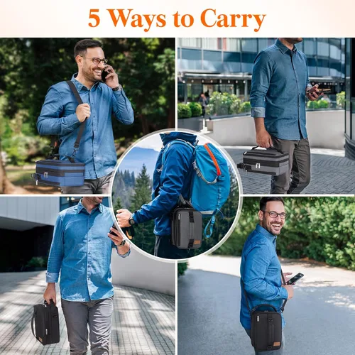 Vista 3 de Lifewit Lonchera expandible para hombres, bolsa de almuerzo aislada, bolsa enfriadora portátil con correas para el hombro y 2 paquetes de hielo