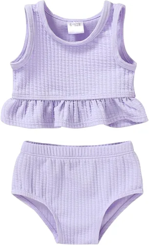 Vista 19 de YOUNGER TREE Traje de baño de verano para niñas pequeñas, sin mangas, traje de baño a rayas, traje de dos piezas, bikini
