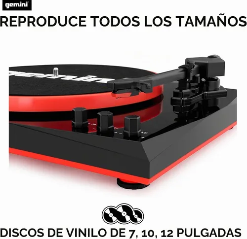 Vista 5 de Gemini Sound TT-900 - Elegante tocadiscos de 3 velocidades con Bluetooth inalámbrico, control de tono y potentes altavoces de 50 W (rojo)