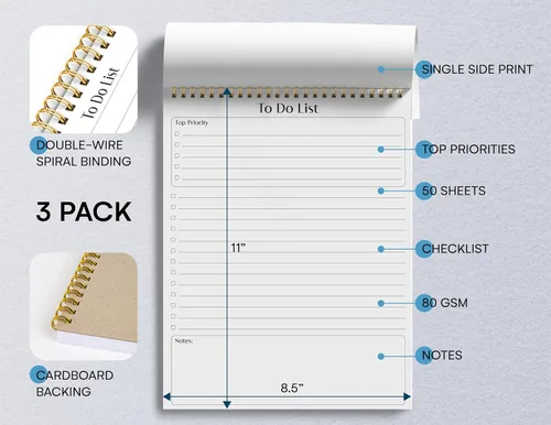 Vista 2 de Better Office Products To Do List Notepad, 8.5" x 11", Planning Note Pad, 50 Sheets, Double Wire Spiral, Daily Agenda Productivity Checklist