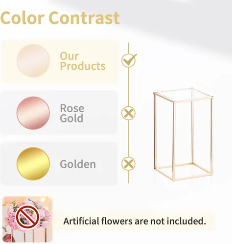Vista 4 de NUPTIO Jarrón rectangular de metal dorado, 2 piezas de 15.75 pulgadas de alto, elegante centro de mesa floral para boda, casa nueva, día