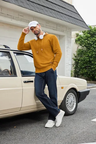 Vista 17 de COOFANDY Sudadera con capucha para hombre, casual, de manga larga, con cordón, de punto gofre, ajustada