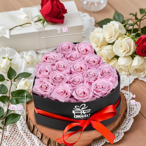 Vista 8 de Caja extra grande con forma de corazón de 16 rosas preservadas para siempre, con collar, regalos para el día de San Valentín para ella, novia