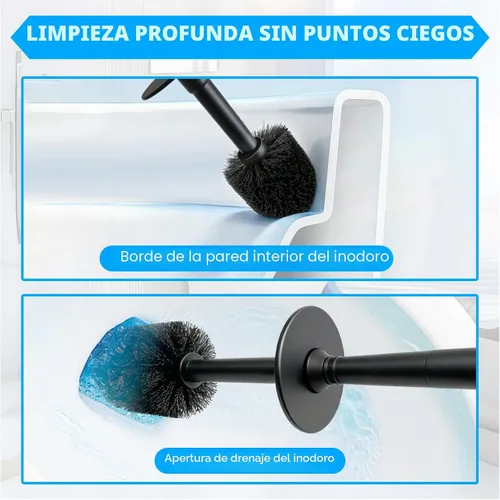 Vista 3 de AONEZ Juego de cepillo de inodoro de plástico, cepillo y soporte con mango largo, soporte cubierto y cerdas duras, cepillo limpiador de inodoro