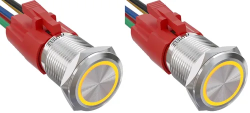 Vista 18 de APIELE - Interruptor de botón de encendido de pestillo de 16mm, 12 V CC, carcasa negra con cabeza de ojo de ángel LED para orificio de montaje