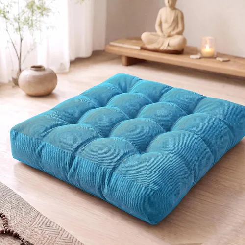Vista 27 de Degrees of Comfort - Cojines redondos y grandes de pana y capitoné para el suelo, meditación y sala tatami, para adultos, gris, 22 pulgadas Redondo