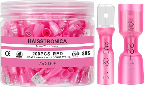 Vista 9 de haisstronica 200 conectores de pala hembra termorretráctiles azules, AWG 16-14, kit de terminlas de pala hembra termorretráctil, conectores