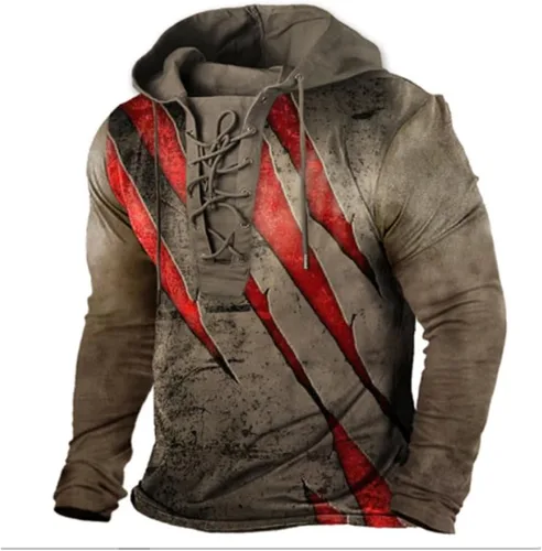 Vista 9 de Bengbobar Sudaderas con Capucha Tácticas Militares para Hombre Retro Desgastadas con Estampado de Bandera Americana Pullover con Cordones Bandera