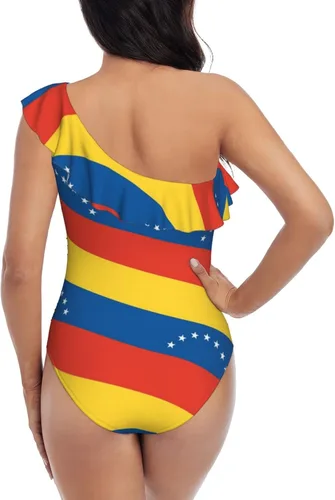 Vista 6 de Augenstern One Shoulder Ruffle Swimsuits Venezuela-Flag-Pattern Monokinis Bathing Suits One Piece Swimwear