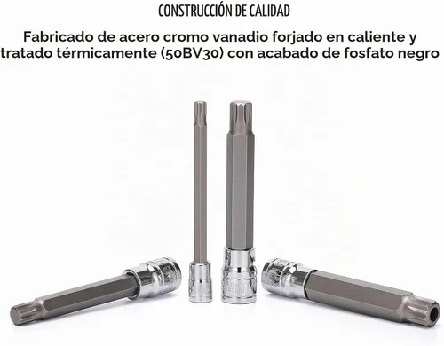 Vista 5 de MIXPOWER Juego de 10 llaves de punta estriada, tipo M, acero S2 y Cr-V, extralargo de 4 pulgadas de longitud, M4-M18, XZN Triple Square Spline Bit