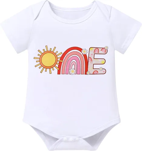 Vista 2 de ODASDO Sunshine - Conjunto de 3 piezas de traje de cumpleaños para bebé niña de un año de edad, fiesta de pastel de algodón con tutú y diadema