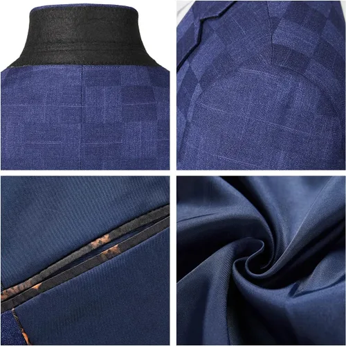 Vista 6 de Traje a cuadros para hombre, ajuste delgado, 3 piezas, casual, a cuadros, vintage, traje de esmoquin para hombres, para boda, negocios, fiesta