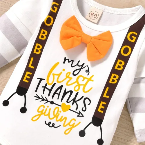 Vista 4 de HINTINA Baby Boy First Thanksgiving Outfits Bodysuit Pants Clothes Set