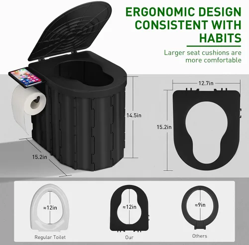 Vista 2 de Portable Camping Toilet with Pop-Up Privacy Tent, 12-inch Toilet Seat, Outdoor Portable Folding Toilet Potty for Adults Load Capacity of 400 Lbs