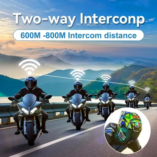 Vista 3 de Casco de motocicleta con auricular Bluetooth, intercomunicador Bluetooth, 2 conductores, cancelación de ruido, sistemas de comunicación