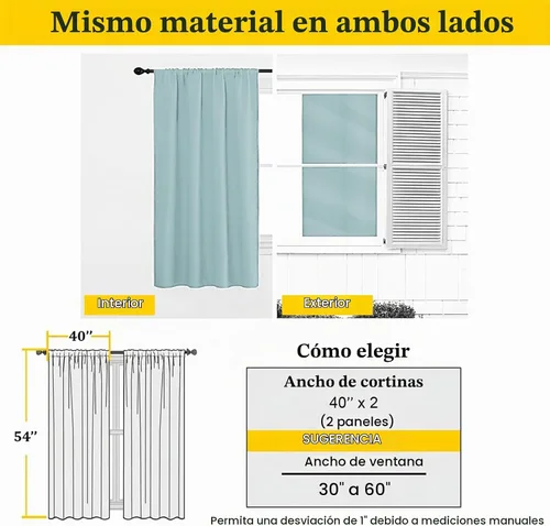 Vista 2 de Cortinas opacas para dormitorio, sala de estar, juego de 2 paneles de 54 pulgadas de largo, cortinas de oscurecimiento de habitación con aislamiento