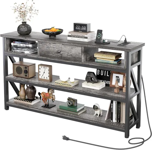 Vista 9 de Mexin Mesa de sofá consola de 39 pulgadas con cajón, mesa de entrada con estantes de almacenamiento, mesa de pasillo de madera industrial para sala